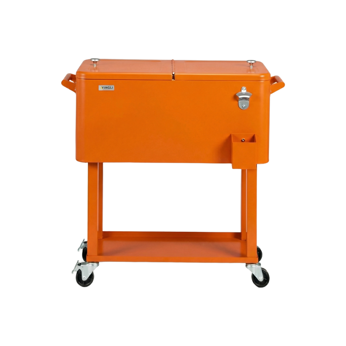 80 Quart Portable Outdoor Patio Rolling Cooler Cart (Orange)