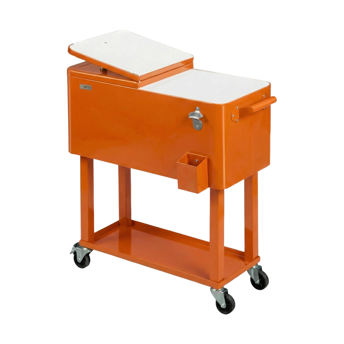 80 Quart Portable Outdoor Patio Rolling Cooler Cart (Orange)