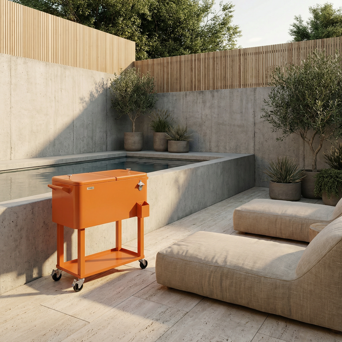 80 Quart Portable Outdoor Patio Rolling Cooler Cart (Orange)