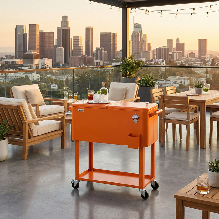 80 Quart Portable Outdoor Patio Rolling Cooler Cart (Orange)