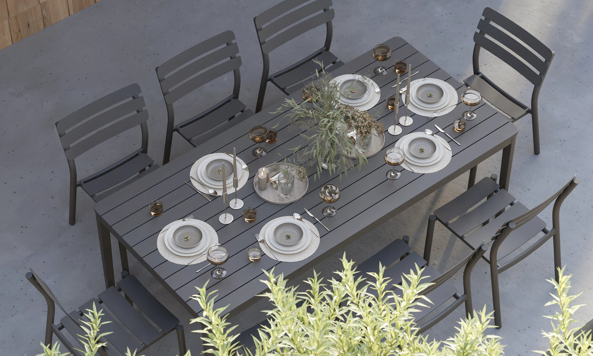 Aluminum Outdoor Rectangular Dining Table + 8 595 Dining Armless Chairs