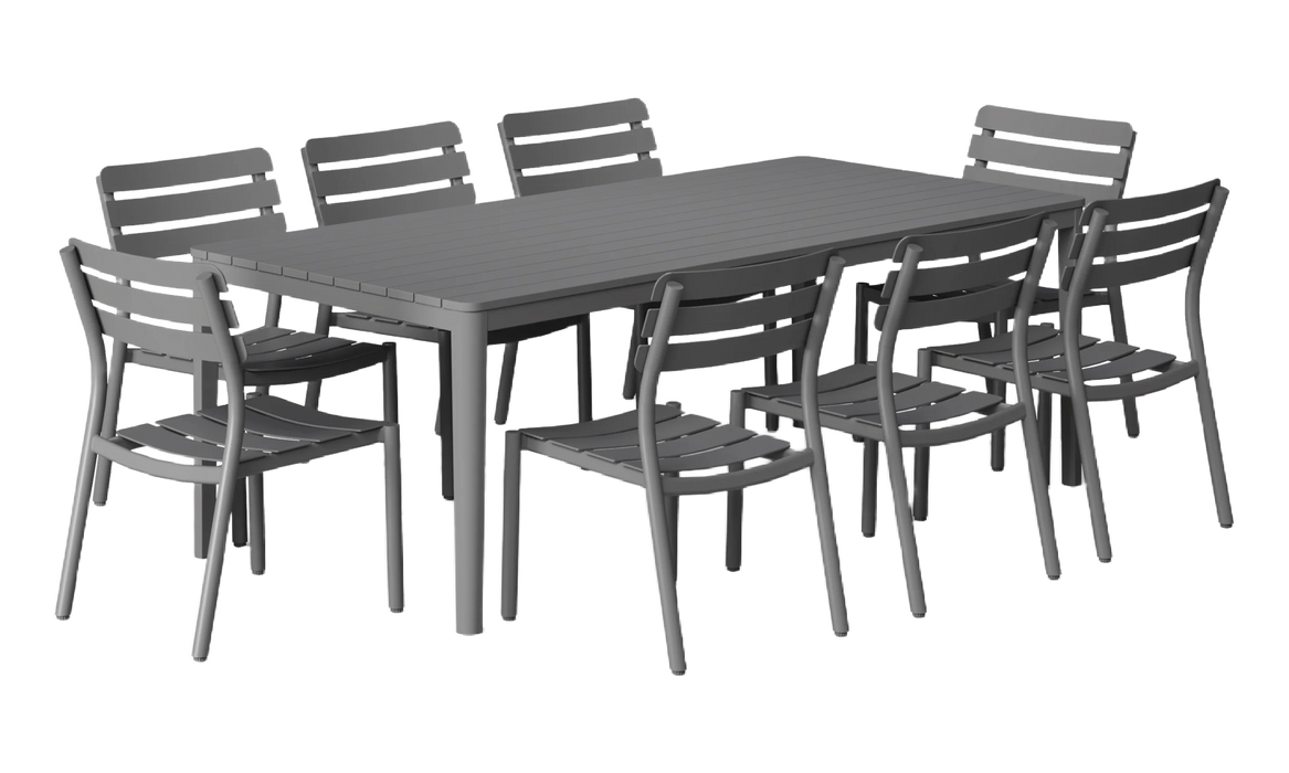 Aluminum Outdoor Rectangular Dining Table + 8 595 Dining Armless Chairs