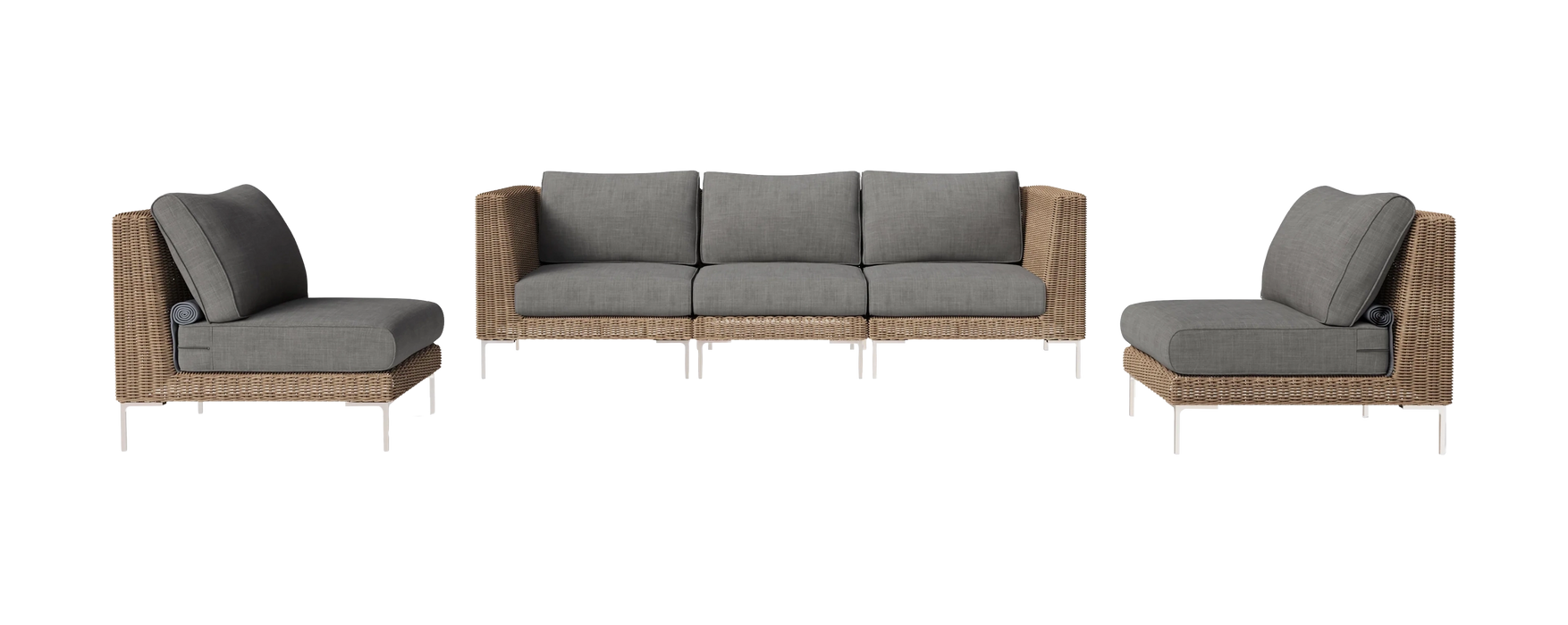 Brown Wicker Outdoor Sofa with Armchairs - 5 Seat