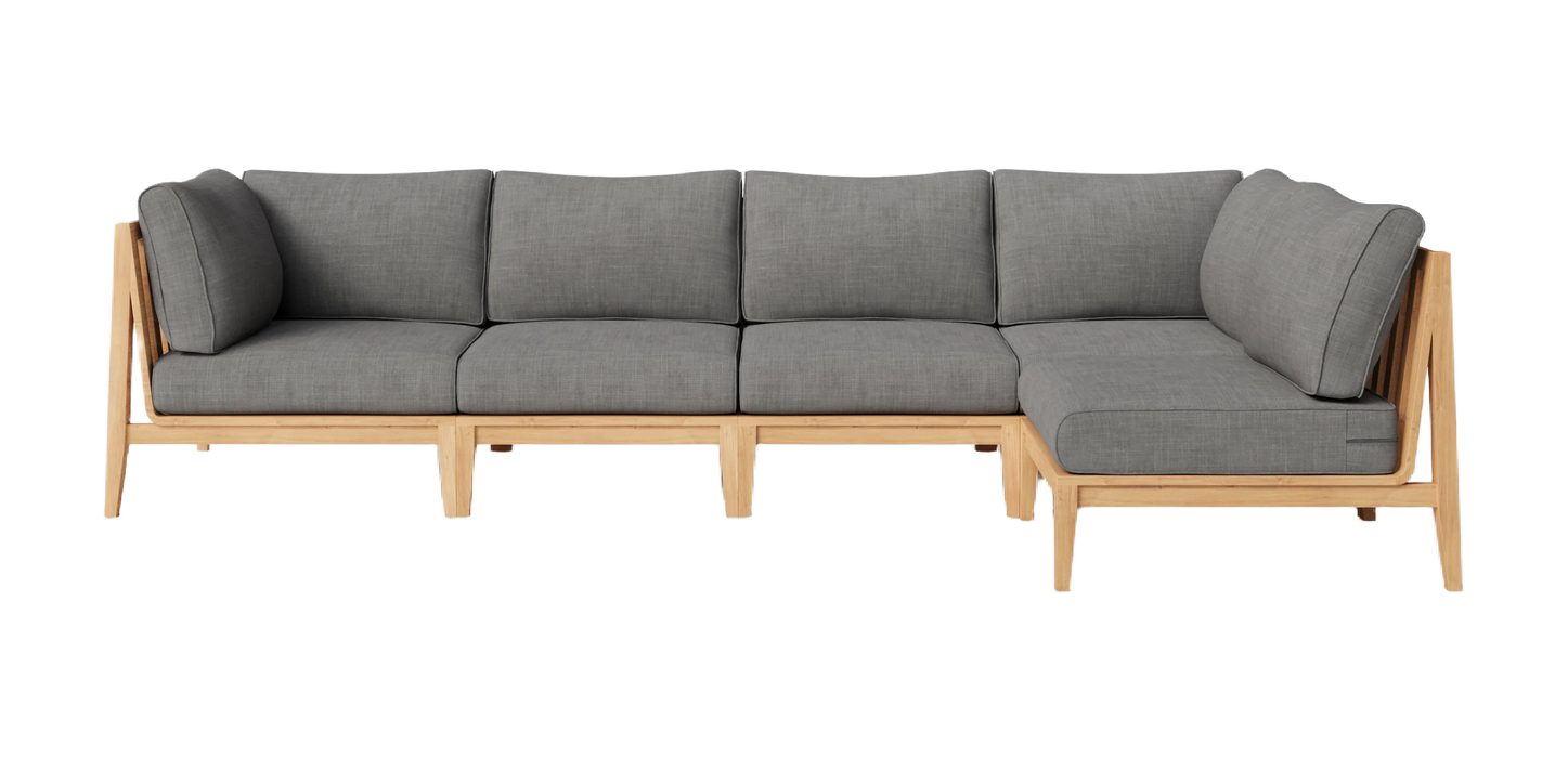 Teak Outdoor L Sectional - 5 Seat