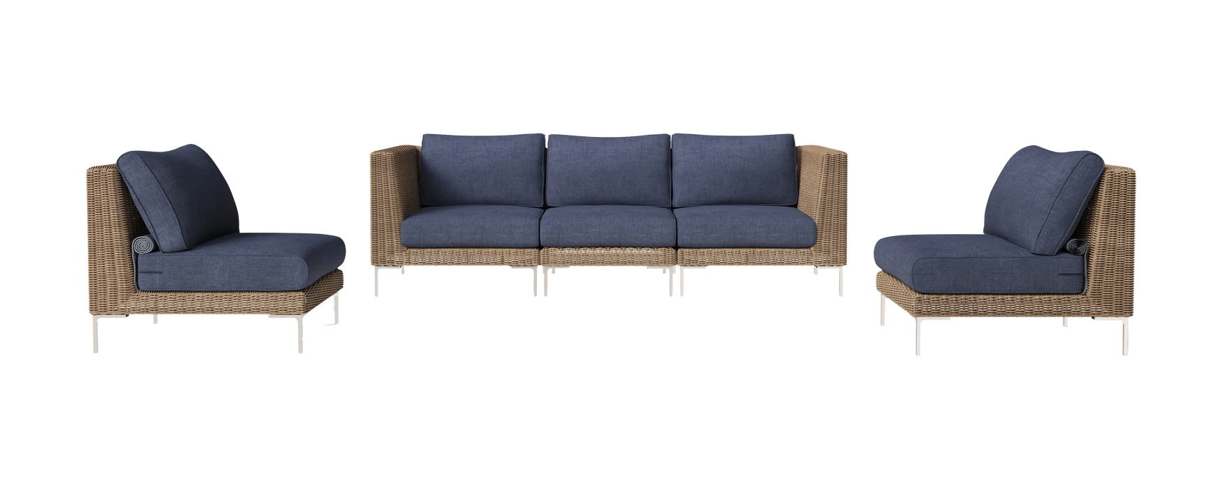 Brown Wicker Outdoor Sofa with Armchairs - 5 Seat