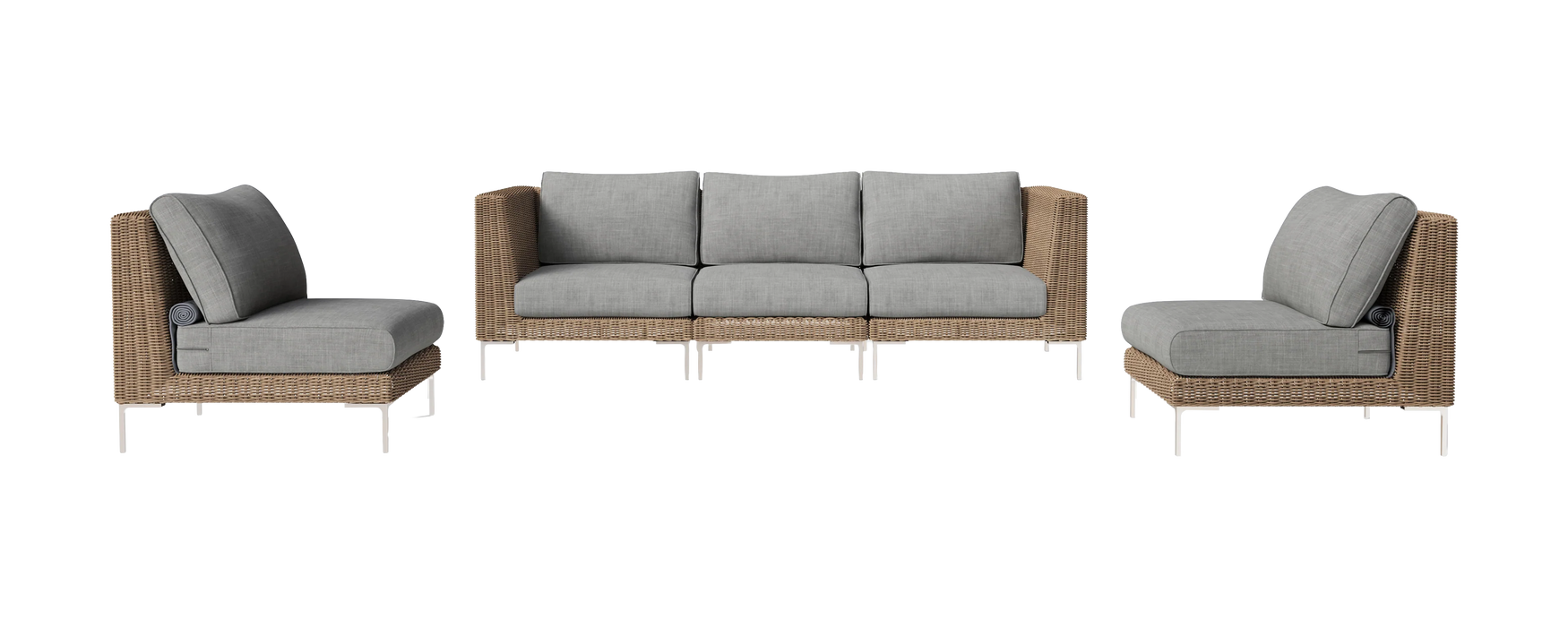 Brown Wicker Outdoor Sofa with Armchairs - 5 Seat
