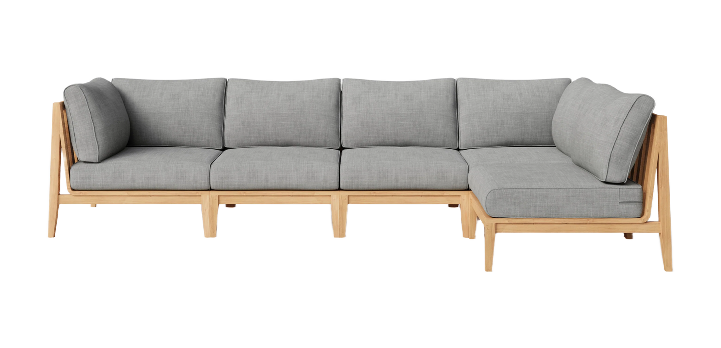 Teak Outdoor L Sectional - 5 Seat