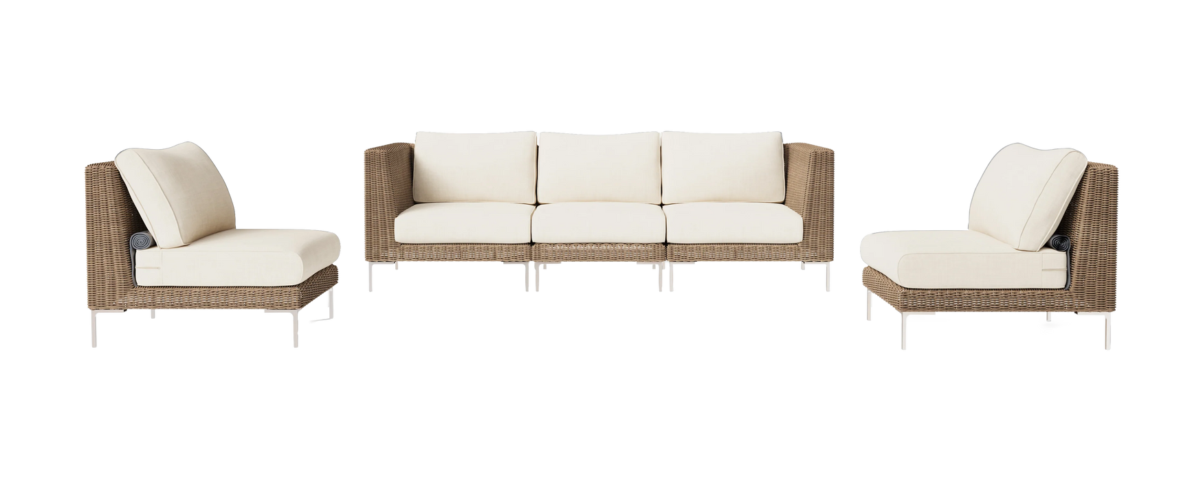 Brown Wicker Outdoor Sofa with Armchairs - 5 Seat