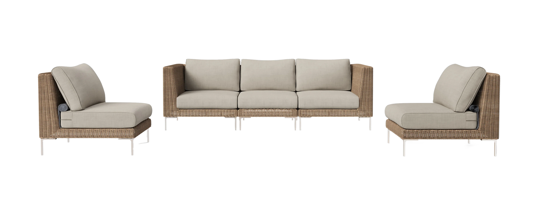 Brown Wicker Outdoor Sofa with Armchairs - 5 Seat