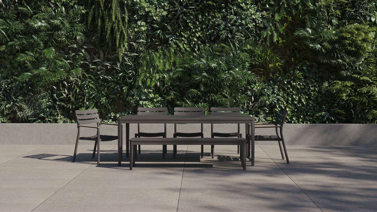 Aluminum Outdoor Rectangular Dining Table + 2 595 Armchairs + 3 595 Armless Chairs + Aluminum Dining Bench