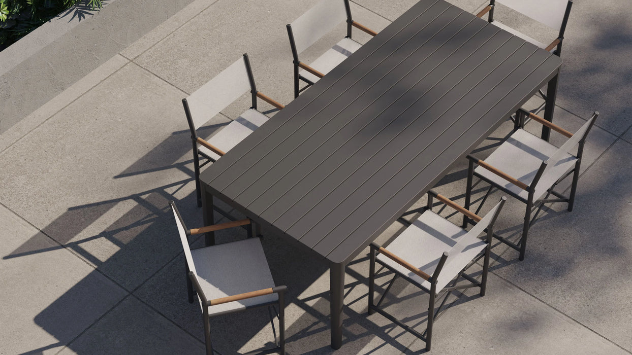 Aluminum Outdoor Rectangular Dining Table + 6 Director’s Chairs