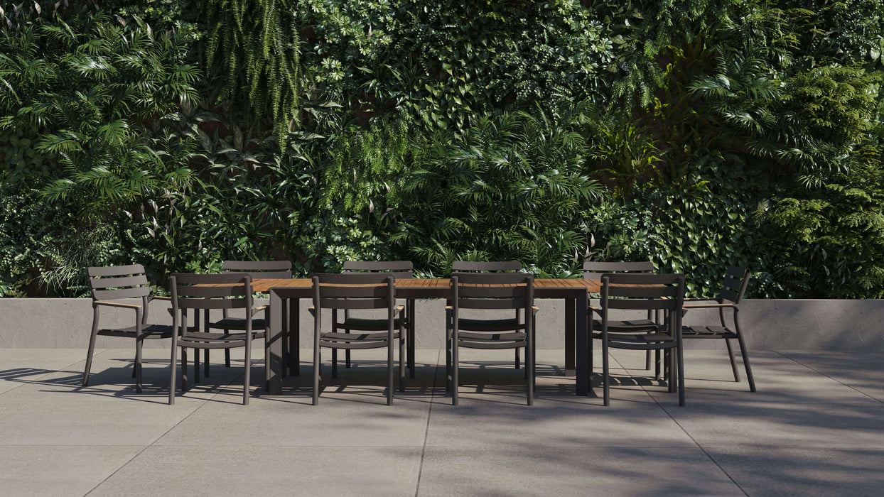 Teak + Aluminum Outdoor Expandable Dining Table + 10 595 Armchairs