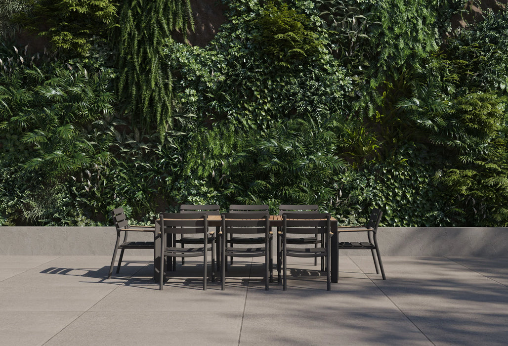 Teak + Aluminum Outdoor Expandable Dining Table + 8 595 Armchairs