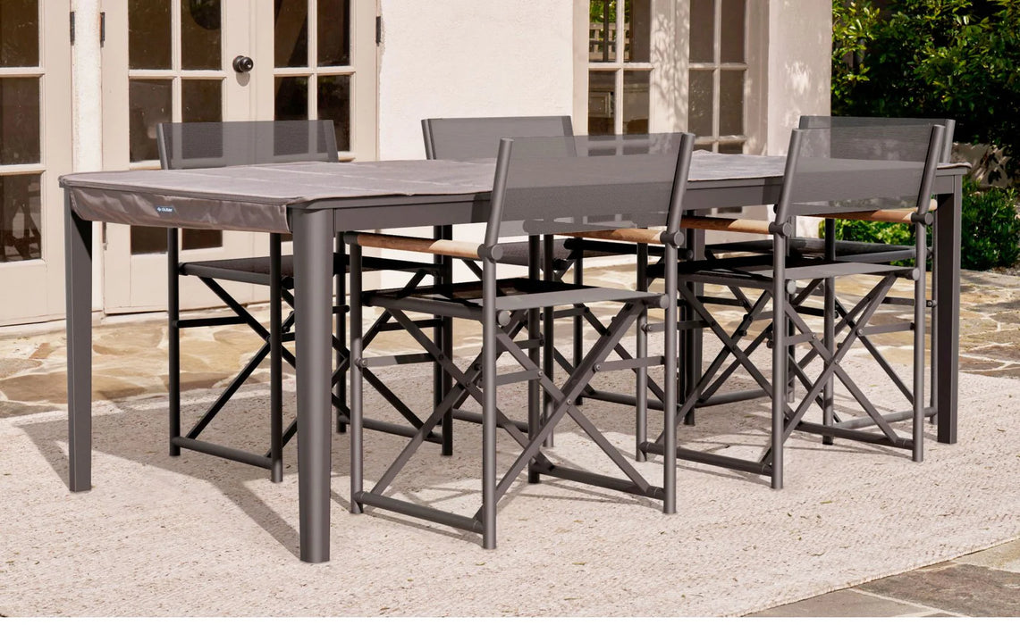 Aluminum Outdoor Rectangular Dining Table + 6 Director’s Chairs