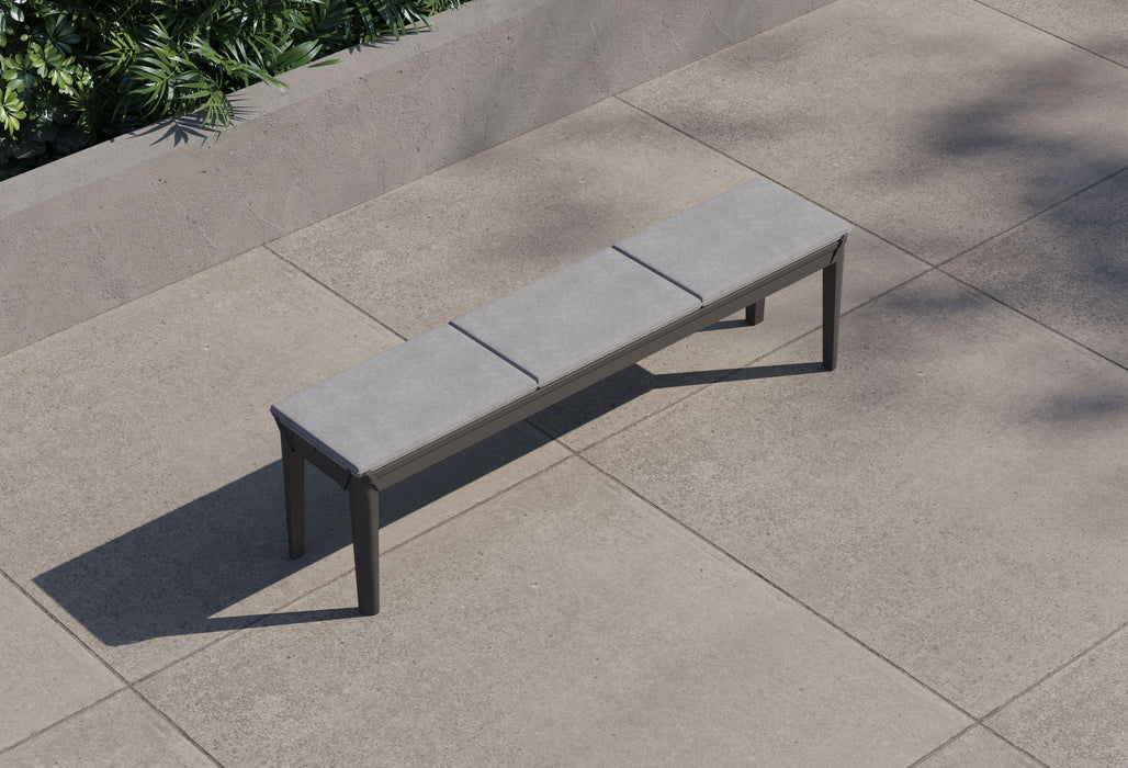 Aluminum Outdoor Rectangular Dining Table + 5 Aluminum Director's Chairs + Aluminum Dining Bench