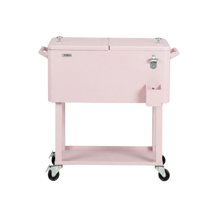 80 Quart Portable Outdoor Patio Rolling Cooler Cart (Pink)