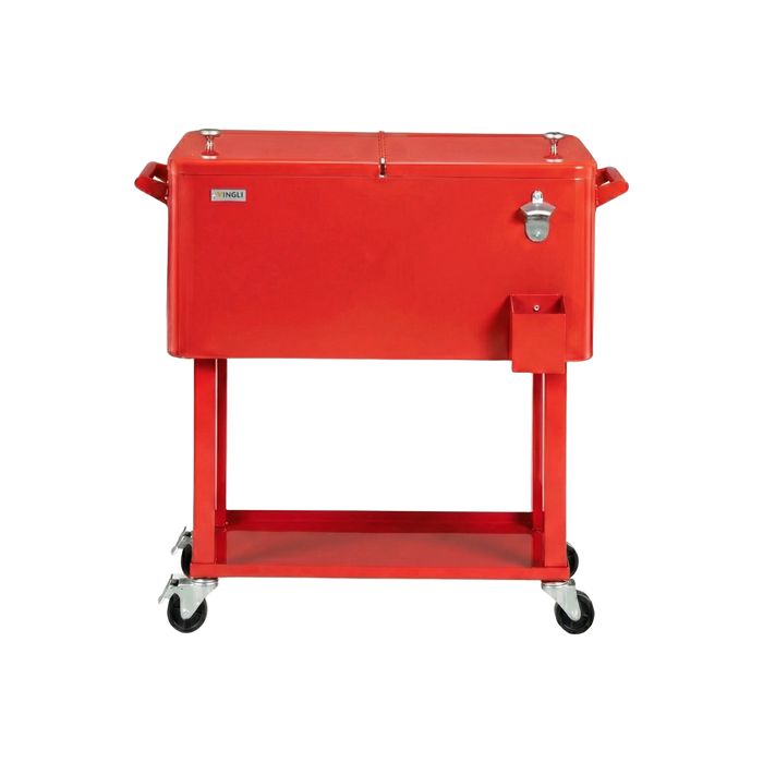 80 Quart Portable Outdoor Patio Rolling Cooler Cart (Red)