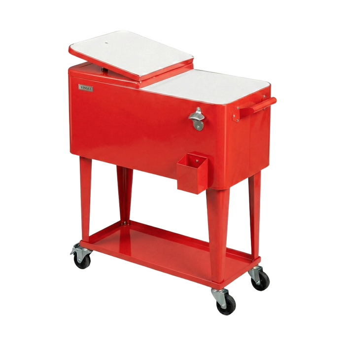 80 Quart Portable Outdoor Patio Rolling Cooler Cart (Red)