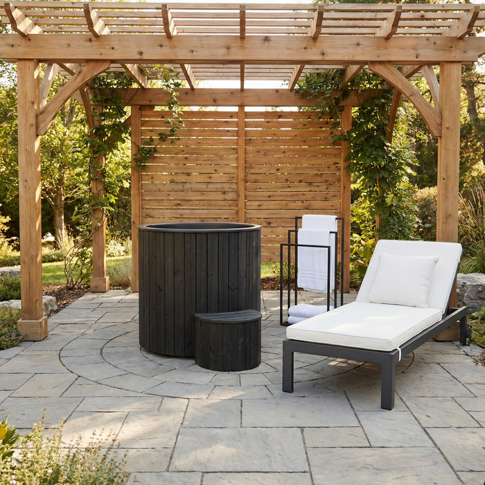 SaunaLife Model S1B Cold Plunge Tub – 1 Person (Black Thermo Pine)