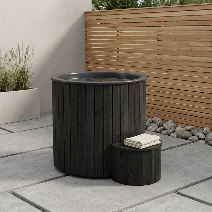 SaunaLife Model S1B Cold Plunge Tub – 1 Person (Black Thermo Pine)