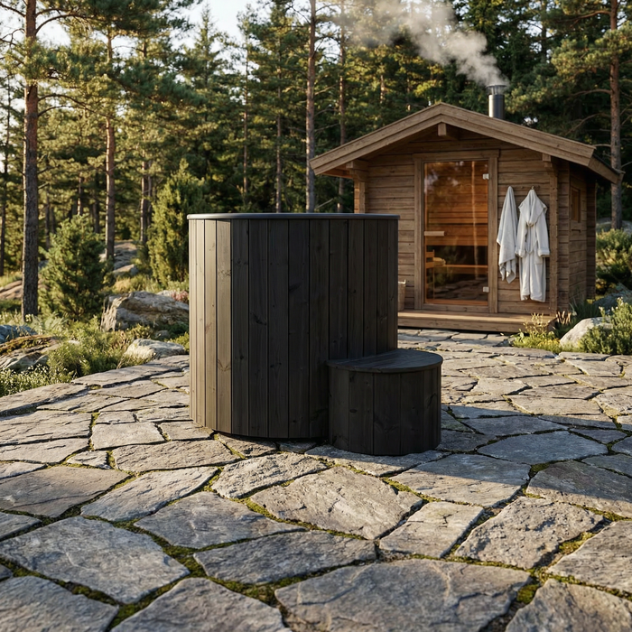 SaunaLife Model S1B Cold Plunge Tub – 1 Person (Black Thermo Pine)
