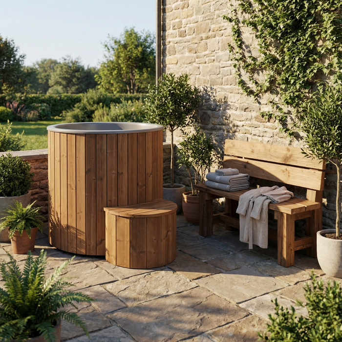 SaunaLife Model S1N Cold Plunge Tub – 1 Person (Natural Wood)