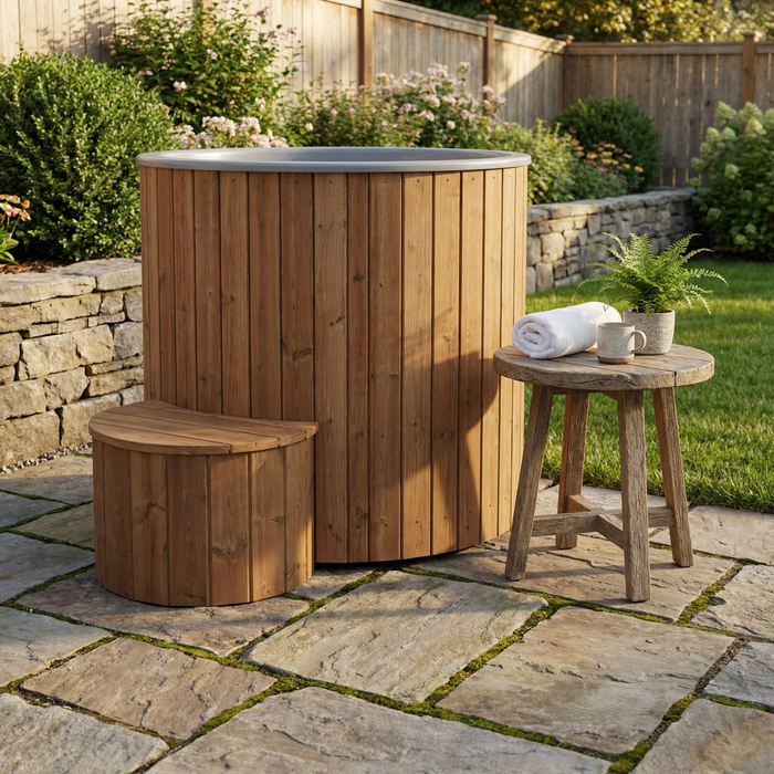 SaunaLife Model S1N Cold Plunge Tub – 1 Person (Natural Wood)