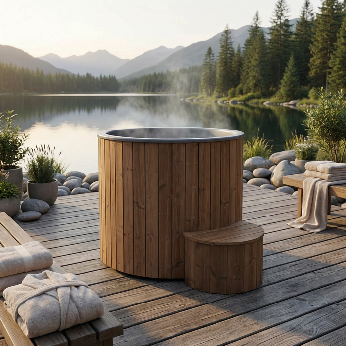 SaunaLife Model S1N Cold Plunge Tub – 1 Person (Natural Wood)