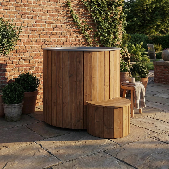 SaunaLife Model S1N Cold Plunge Tub – 1 Person (Natural Wood)