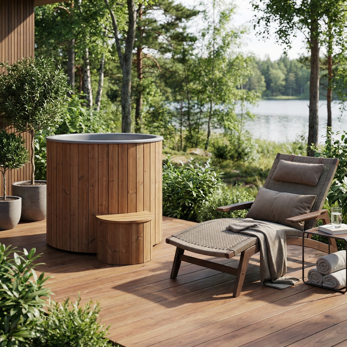 SaunaLife Model S1N Cold Plunge Tub – 1 Person (Natural Wood)