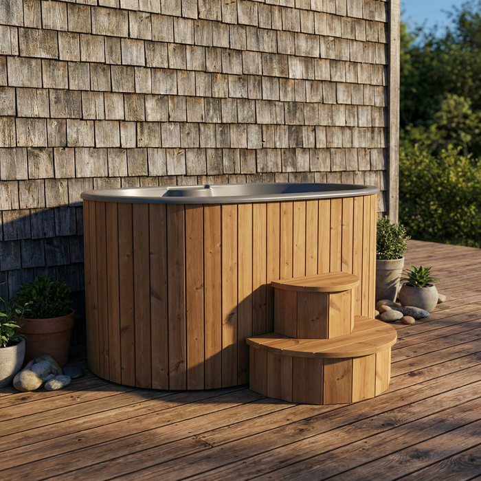 SaunaLife Model S2N Cold Plunge Tub – 2 Person (Natural Wood)