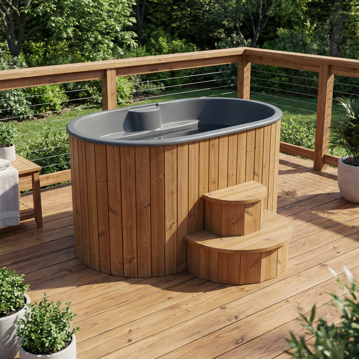 SaunaLife Model S2N Cold Plunge Tub – 2 Person (Natural Wood)