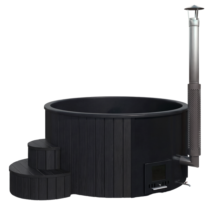 SaunaLife Model S4B Wood-Fired Hot Tub – 4–6 Person (Black Thermo-Pine)