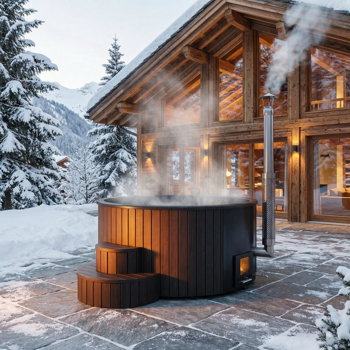 SaunaLife Model S4B Wood-Fired Hot Tub – 4–6 Person (Black Thermo-Pine)
