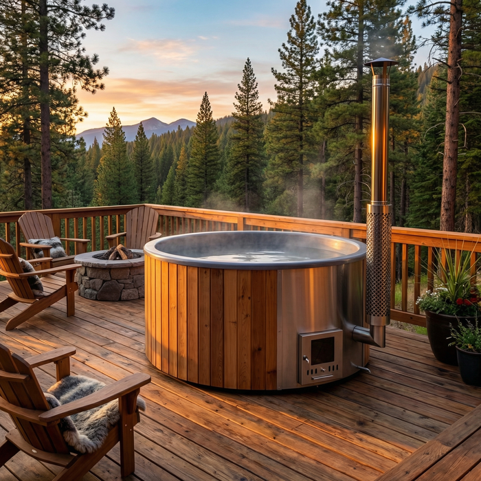 SaunaLife Model S4N Wood-Fired Hot Tub – 4–6 Person (Natural Wood)