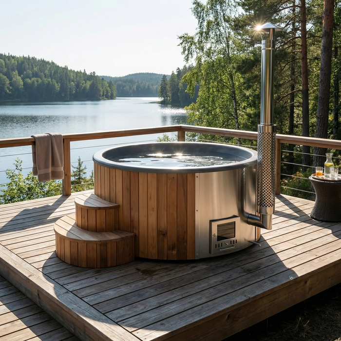 SaunaLife Model S4N Wood-Fired Hot Tub – 4–6 Person (Natural Wood)