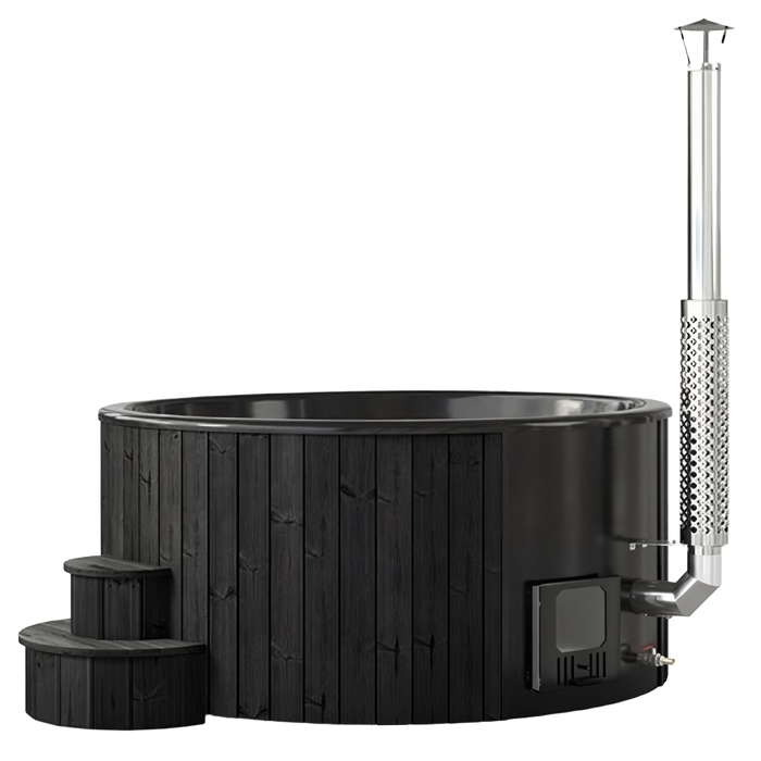 SaunaLife Model S6B Wood-Fired Hot Tub – 5–7 Person (Black Thermo-Spruce)
