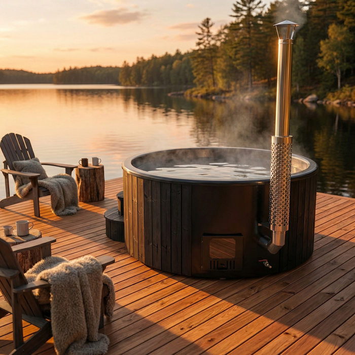 SaunaLife Model S6B Wood-Fired Hot Tub – 5–7 Person (Black Thermo-Spruce)