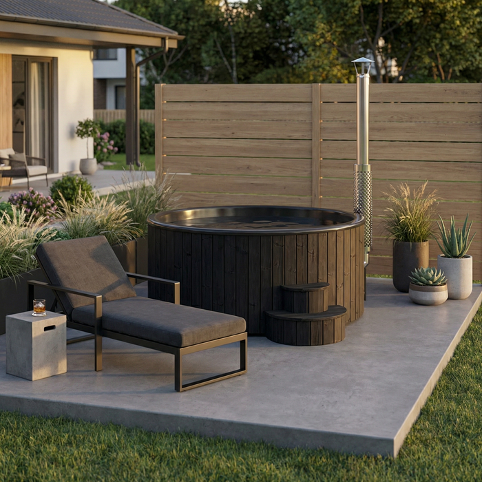 SaunaLife Model S6B Wood-Fired Hot Tub – 5–7 Person (Black Thermo-Spruce)