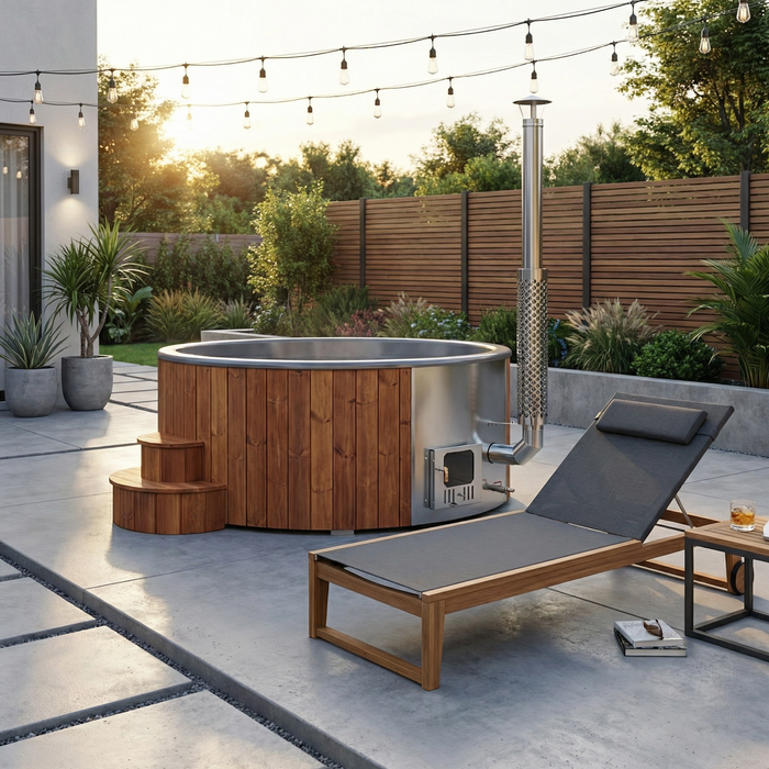 SaunaLife Model S6N Wood-Fired Hot Tub – 5–7 Person (Natural Wood)
