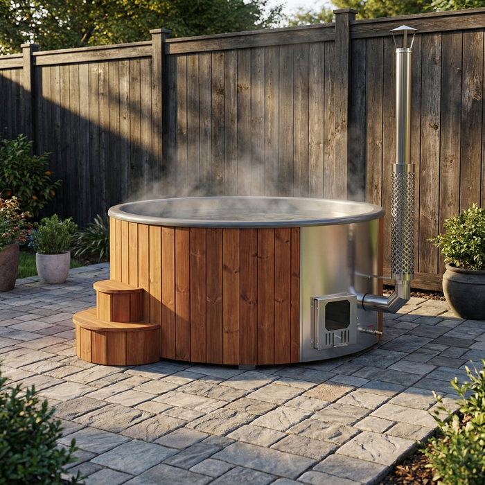 SaunaLife Model S6N Wood-Fired Hot Tub – 5–7 Person (Natural Wood)
