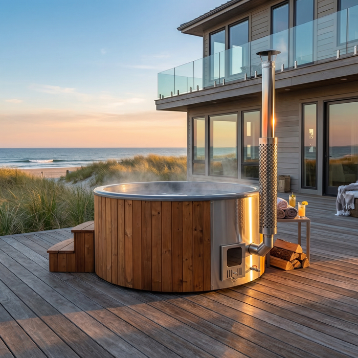 SaunaLife Model S6N Wood-Fired Hot Tub – 5–7 Person (Natural Wood)