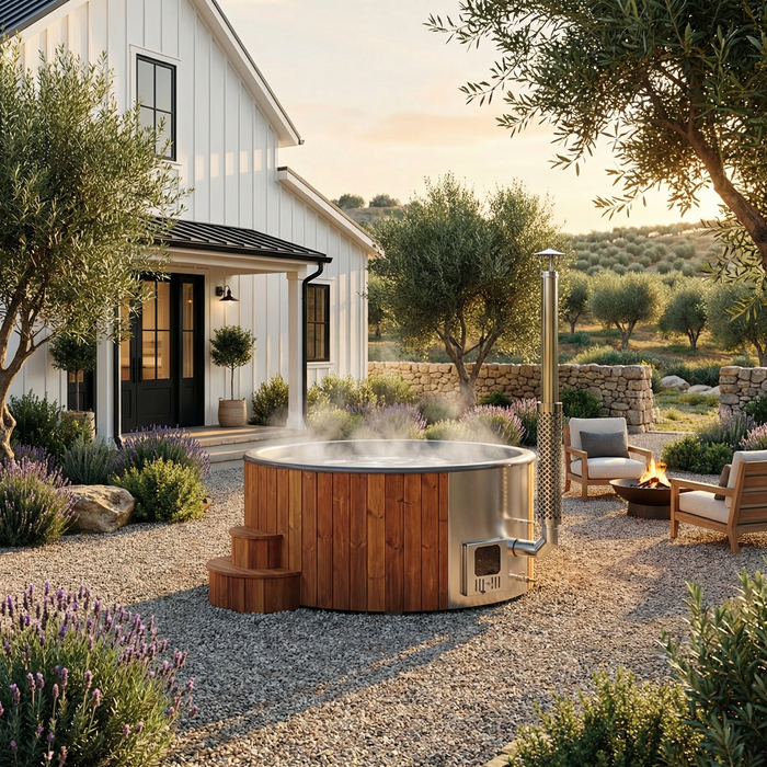 SaunaLife Model S6N Wood-Fired Hot Tub – 5–7 Person (Natural Wood)