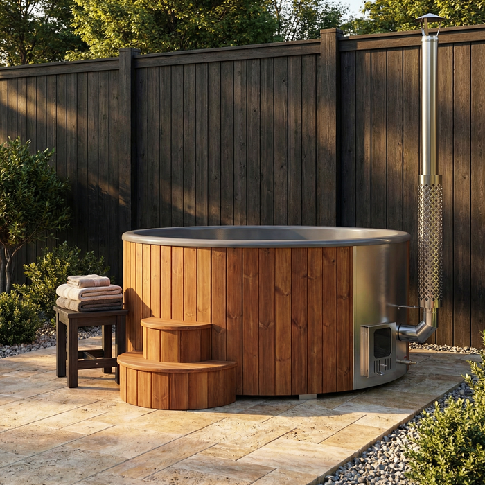 SaunaLife Model S6N Wood-Fired Hot Tub – 5–7 Person (Natural Wood)