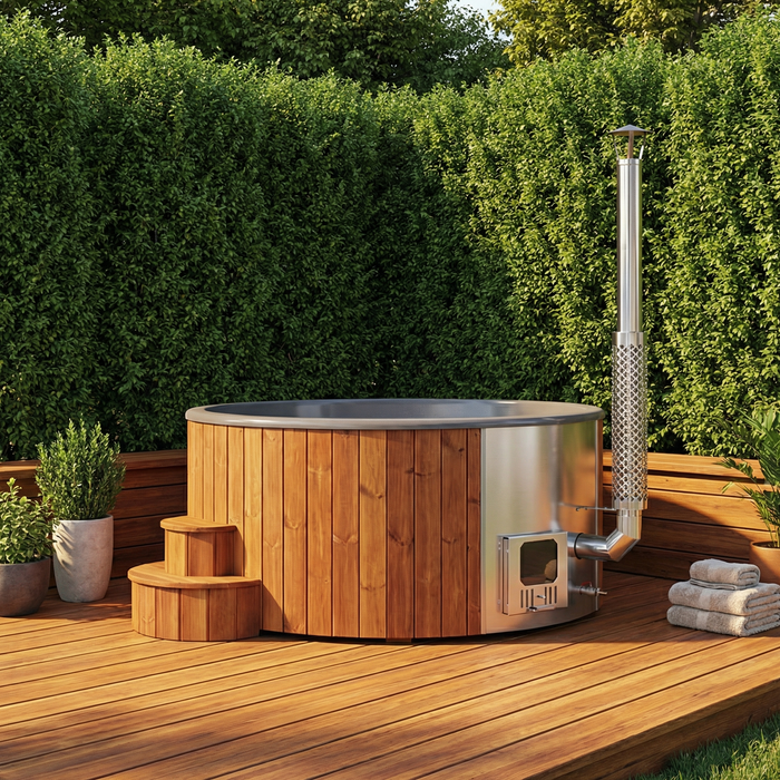 SaunaLife Model S6N Wood-Fired Hot Tub – 5–7 Person (Natural Wood)