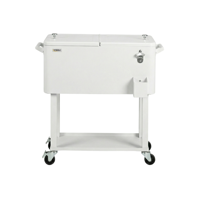 80 Quart Portable Outdoor Patio Rolling Cooler Cart (White)