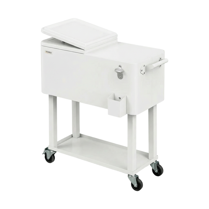 80 Quart Portable Outdoor Patio Rolling Cooler Cart (White)