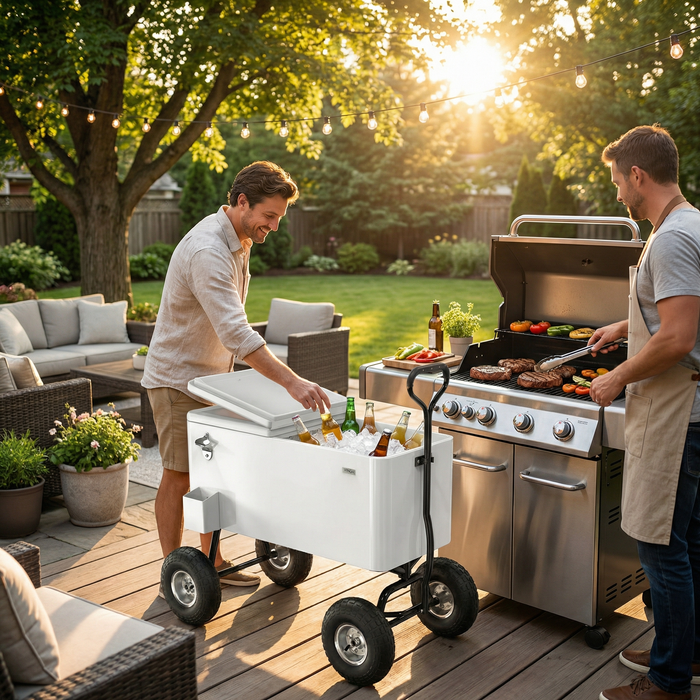 80 Quart Wagon Rolling Cooler Ice Chest with 10" Wheels (White)