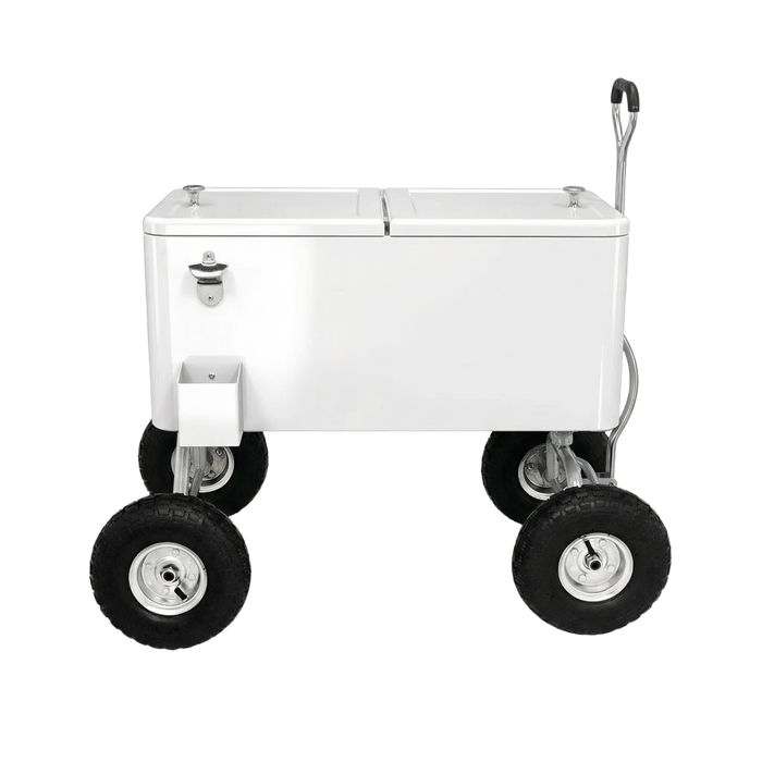 80 Quart Wagon Rolling Cooler Ice Chest with 10" Wheels (White)