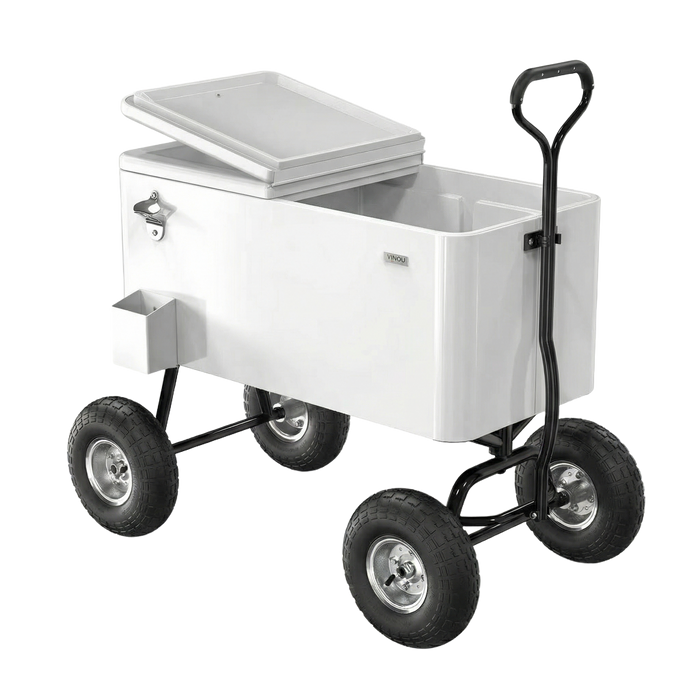 80 Quart Wagon Rolling Cooler Ice Chest with 10" Wheels (White)